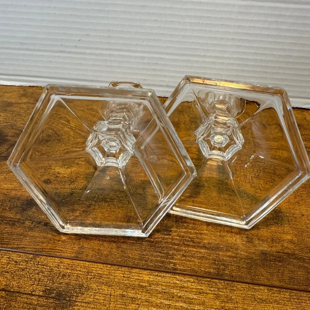 Clear Glass Candlestick‎ Holders - Modern Geometric 2 Candle Holders Set Holiday